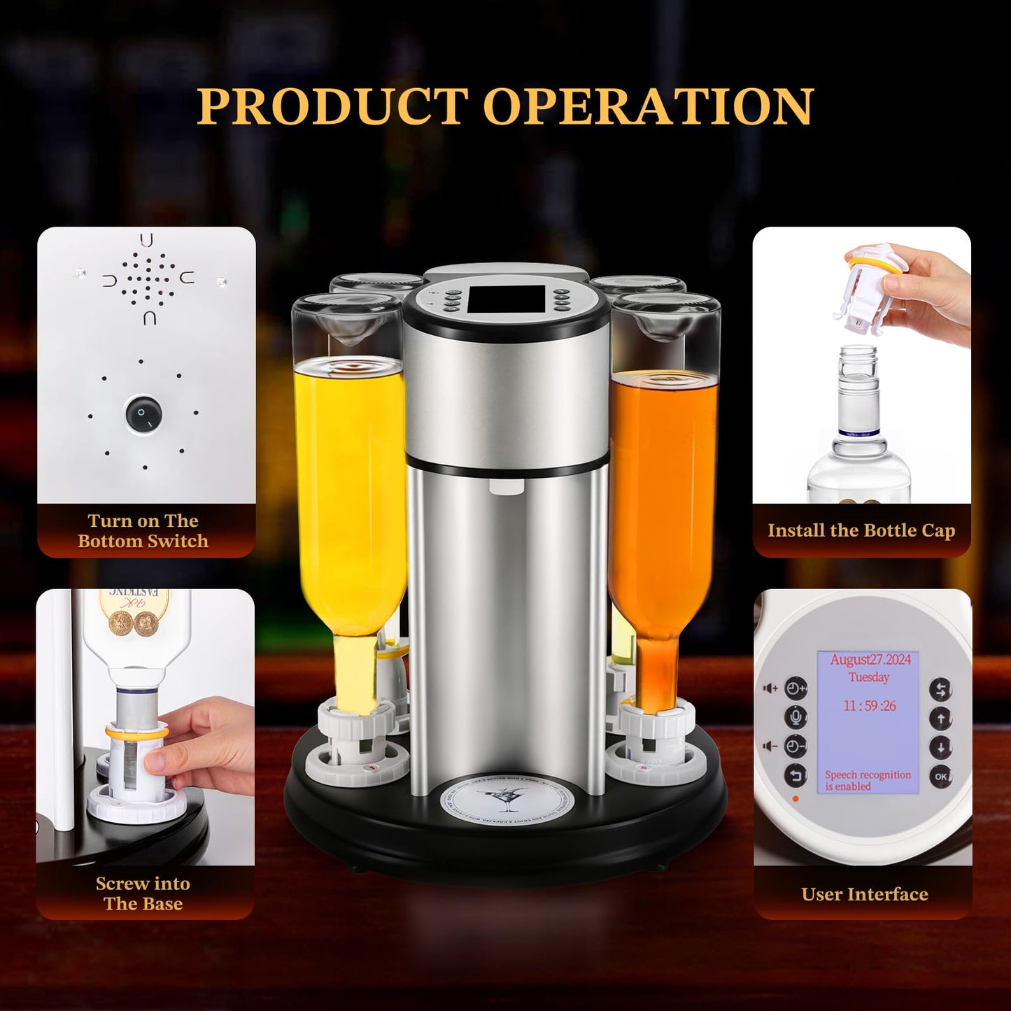 Automatic Cocktail Maker, 170+ Built-In Recipes, Voice & Touch Control, Portable Battery-Powered Design