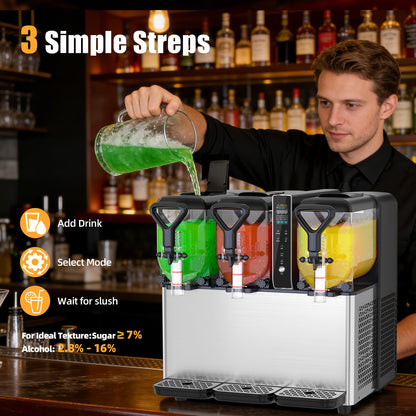 Commercial Slushie Machine, 3 Tanks x 1.05 Gallons, Frozen Margarita Maker with LED Lights, Auto Clean, 580W