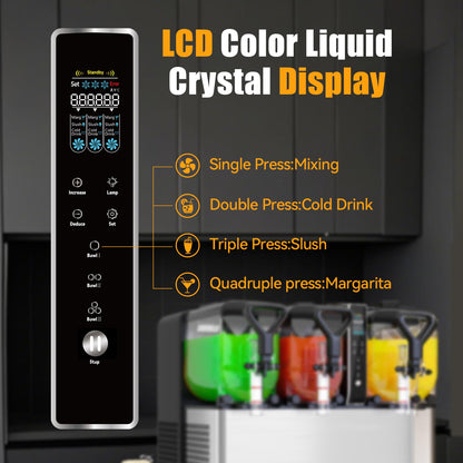 Commercial Slushie Machine, 3 Tanks x 1.05 Gallons, Frozen Margarita Maker with LED Lights, Auto Clean, 580W