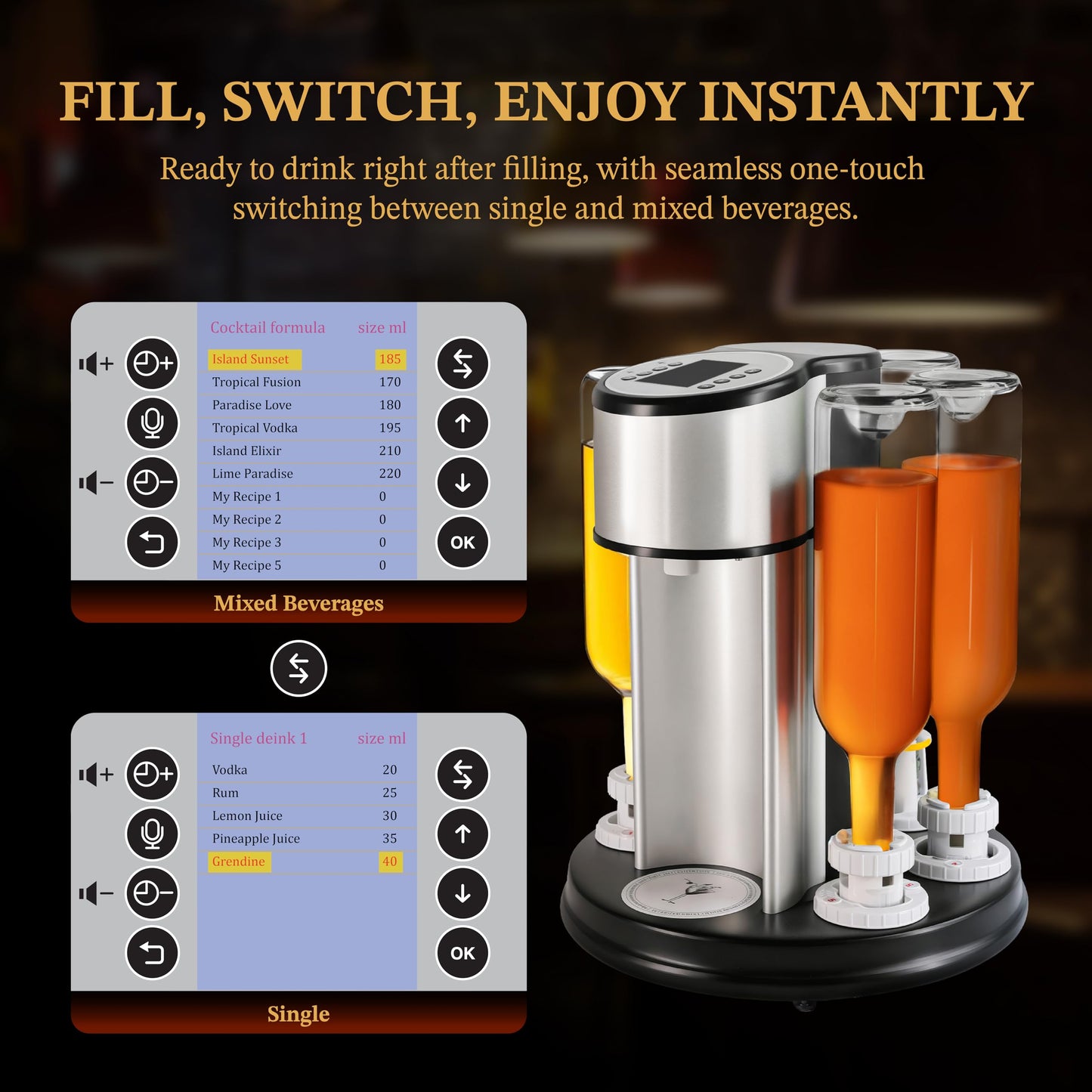Automatic Cocktail Maker, 170+ Built-In Recipes, Voice & Touch Control, Portable Battery-Powered Design